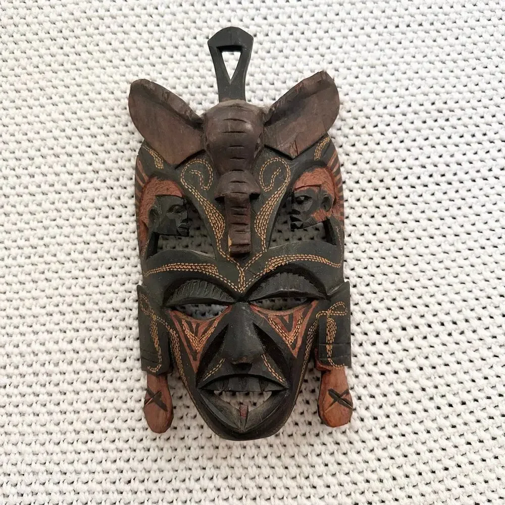 Vintage African Oceanic Hand Carved Ceremonial Tribal Mask Wall Decor Wooden
